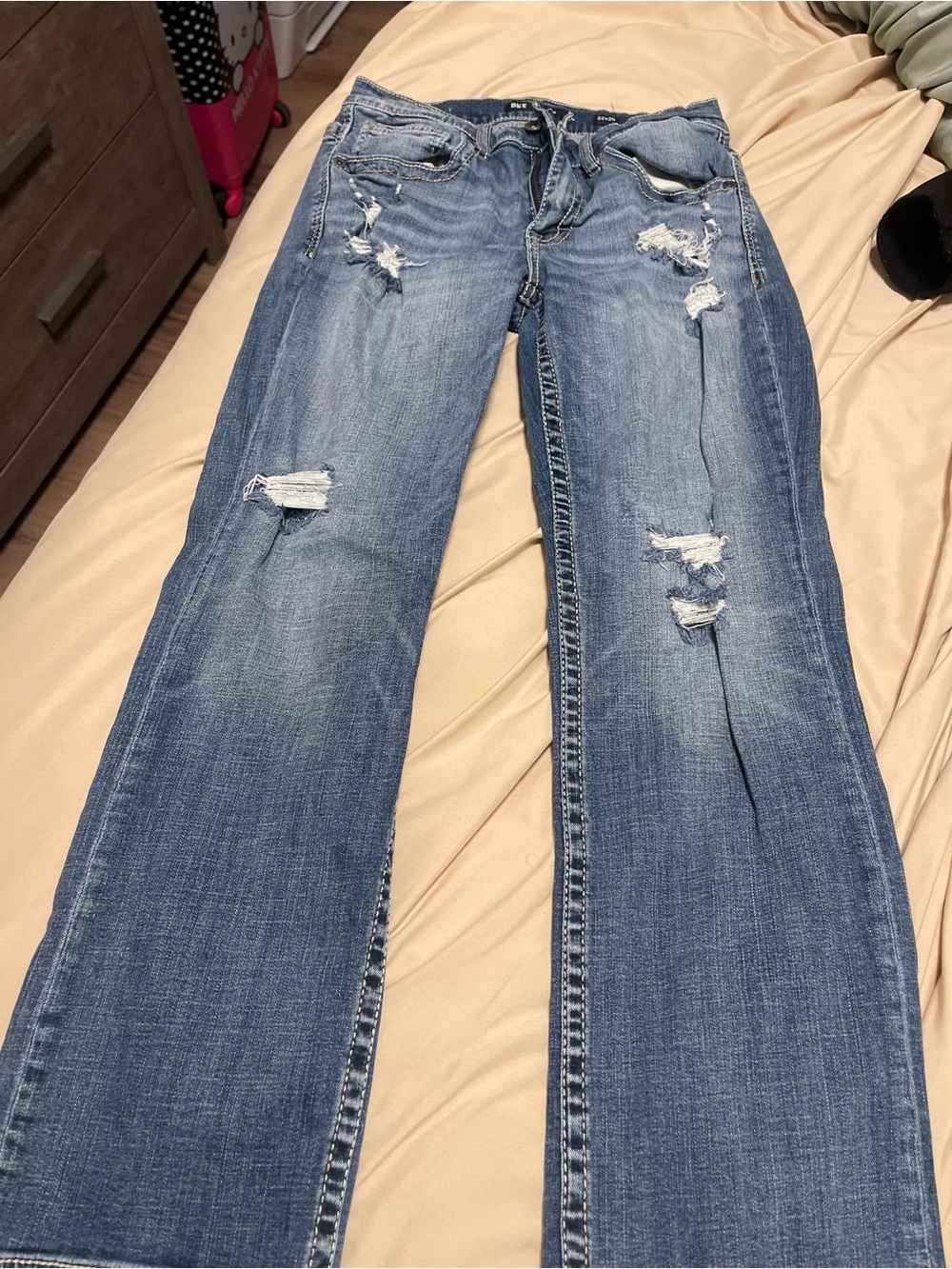Men's Distressed Light Blue Wide-Leg Jeans